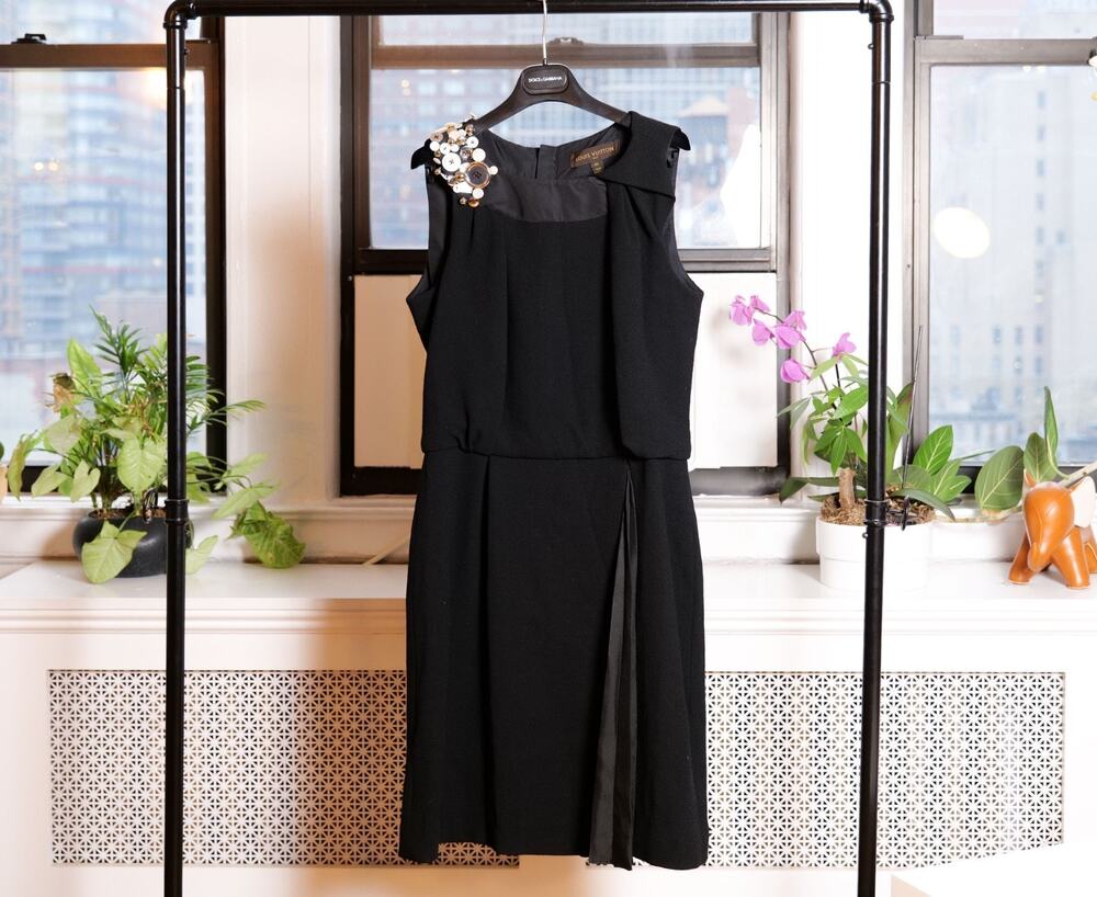 Louis Vuitton Black Wool Button Embellished Sleeveless Mini Dress (Size FR42)